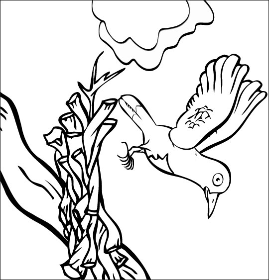 Coloriage pour enfants. Coloriage chanson À la Volette, l'oiseau tombe de la branche, thème Arbres