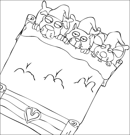 Coloriage pour enfants. Coloriage Au Clair de la Lune, les trois lutins vont s'endormir, thème Lutin