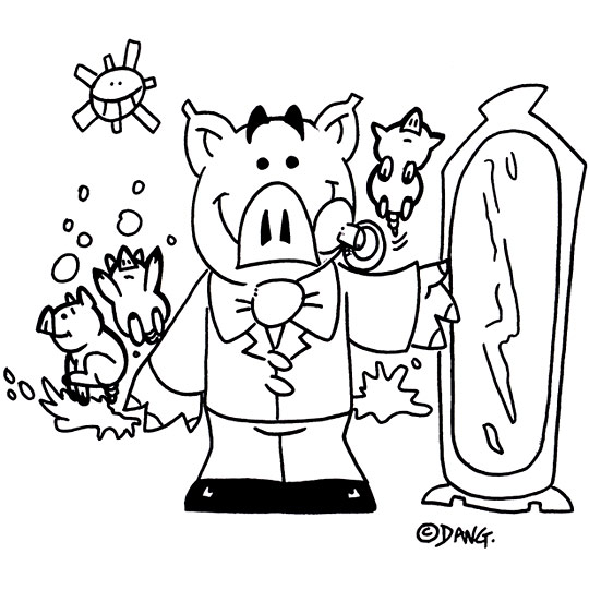 Coloriage pour enfants. Coloriage Bébé cochon, bébé cochon devant la glace, thème Cochon