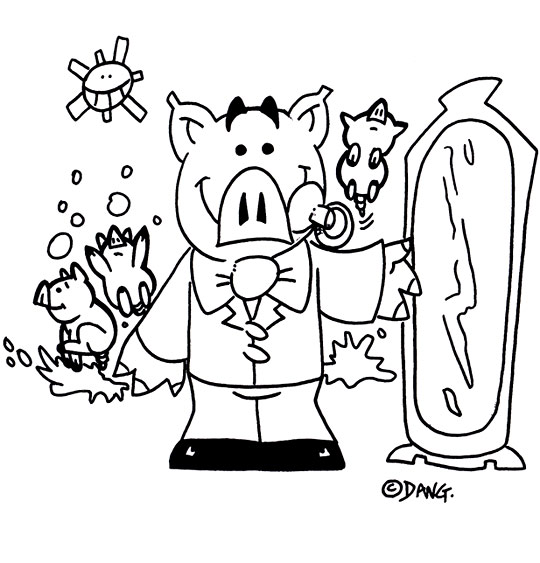 Coloriage pour enfants. Coloriage Bébé cochon, bébé cochon devant la glace, thème Soleil