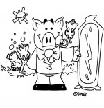 Coloriage Chanson Bébé cochon, bébé cochon devant la glace