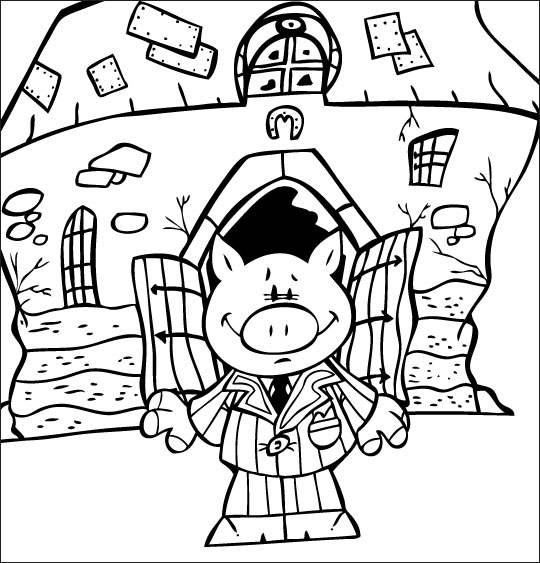 Coloriage pour enfants. Coloriage Bébé cochon, Bébé cochon sort de la ferme pour aller danser, thème Cochon