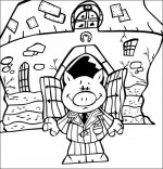 Coloriage Chanson Bébé cochon, Bébé cochon sort de la ferme pour aller danser