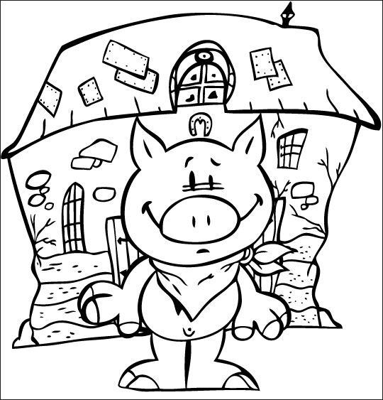 Coloriage pour enfants. Coloriage Bébé cochon, Bébé cochon une serviette autour du cou, thème Cochon