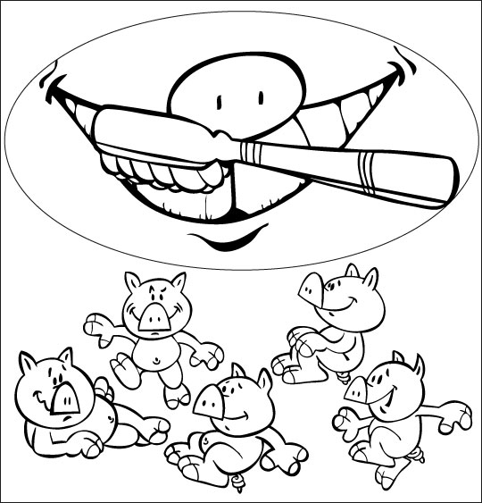 Coloriage pour enfants. Coloriage Bébé cochon, la brosse à dents, thème Brosse à dents