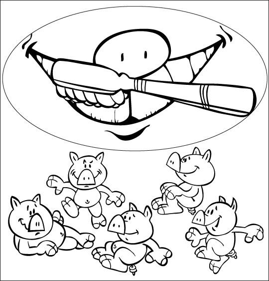 Coloriage pour enfants. Coloriage Bébé cochon, la brosse à dents, catégorie Chanson pour enfants Bébé cochon