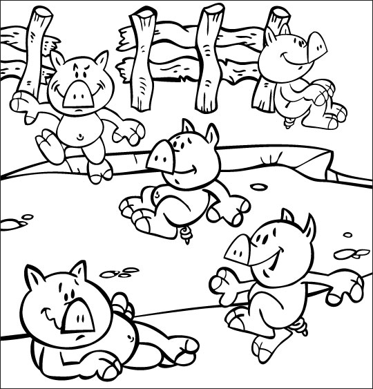 Coloriage pour enfants. Coloriage Bébé cochon, les bébés cochons dans la mare, catégorie Chanson pour enfants Bébé cochon