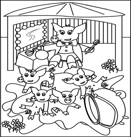 Coloriage pour enfants. Coloriage Chanson Bébé cochon par Emareva, thème Brosse à dents