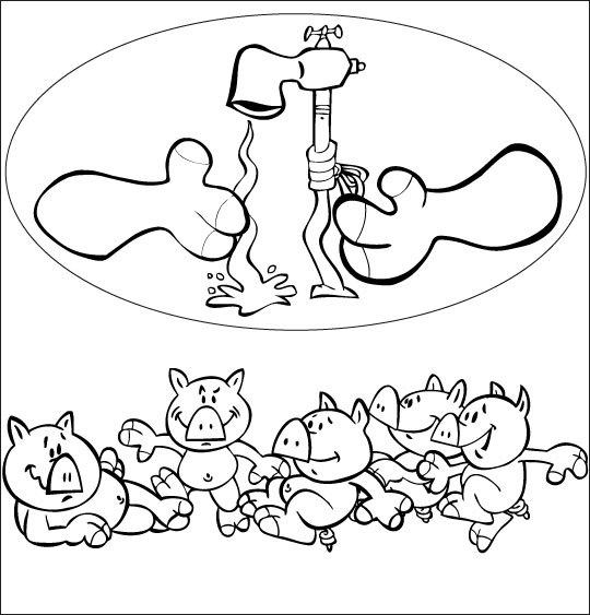 Coloriage pour enfants. Coloriage Bébé cochon, se laver les mains, catégorie Chanson pour enfants Bébé cochon