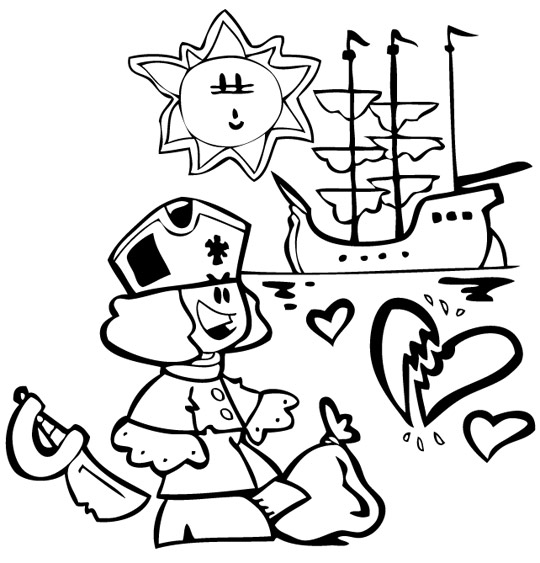 Coloriage pour enfants. Coloriage Brave Marin, le marin et son beau bateau, thème Bateau