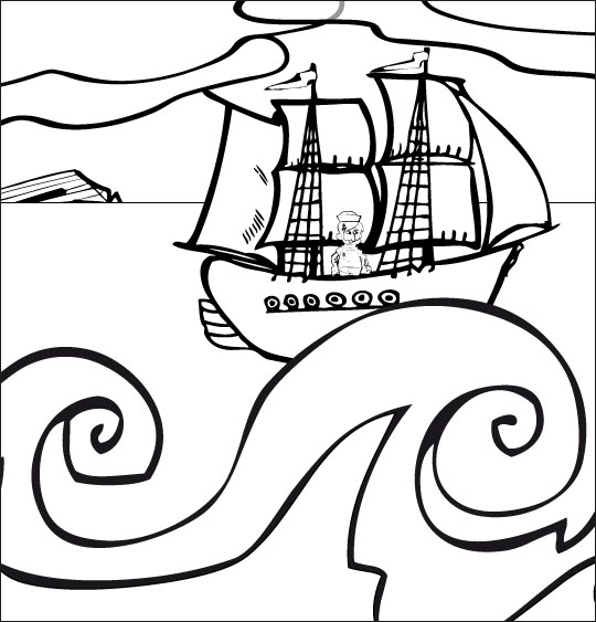 Coloriage pour enfants. Coloriage Brave Marin, le marin revient de guerre, thème Mer