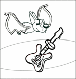 Coloriage Chanson Chauve-souris, chauve-souris et la guitare dans le ciel