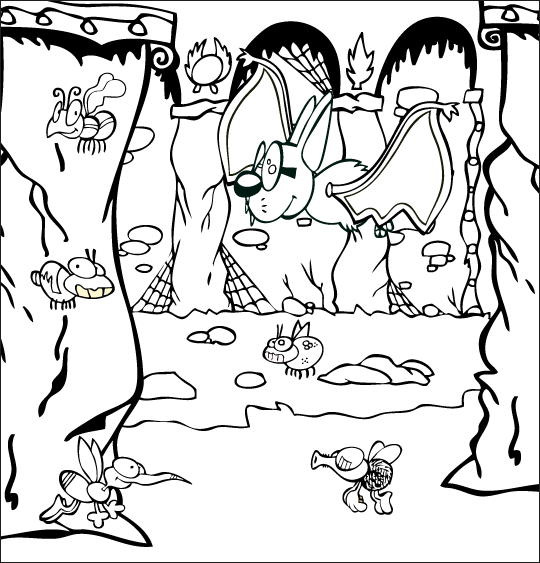 Coloriage pour enfants. Coloriage Chauve-souris, chauve-souris vole dans le château, thème Château