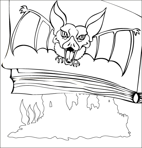 Coloriage pour enfants. Coloriage Chauve-souris, une chauve-souris vampire, thème Livres