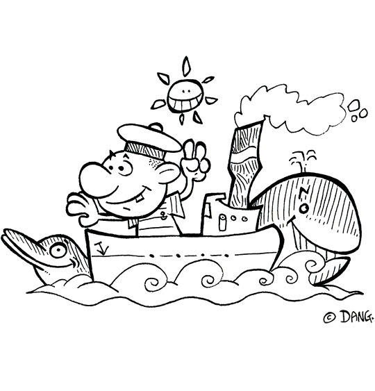 Coloriage pour enfants. Coloriage Il était un petit navire, un mousse sur un bateau, thème Soleil