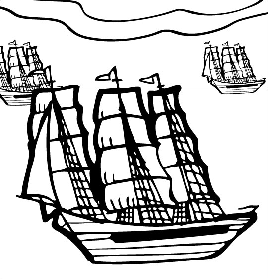 Coloriage pour enfants. Coloriage Le 31 du mois d'août, les bateaux anglais, catégorie Chanson de marins Le 31 du mois d'août