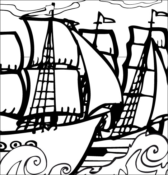 Coloriage pour enfants. Coloriage Le 31 du mois d'août, un navire français et un navire anglais, thème Mer