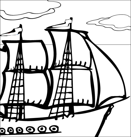 Coloriage pour enfants. Coloriage Le 31 du mois d'août, un navire français, catégorie Chanson de marins Le 31 du mois d'août