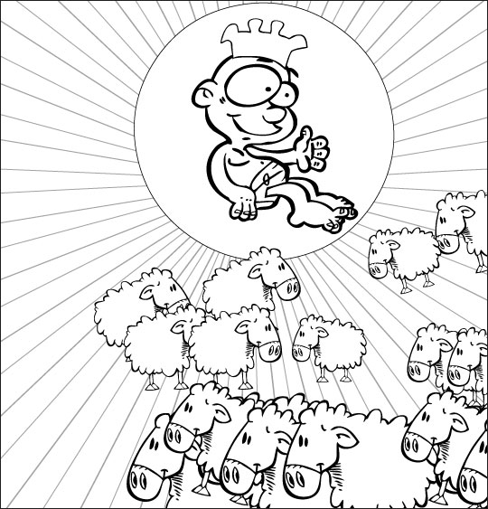 Coloriage pour enfants. Coloriage chanson de Noël Il est né le divin enfant, Jésus Roi, thème Mouton