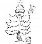 Coloriage Chanson de Noël Mon beau sapin avec un chapeau rouge