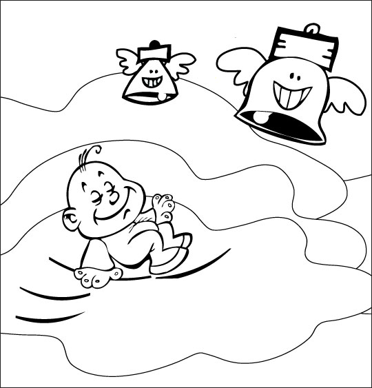 Coloriage pour enfants. Coloriage chanson Frère Jacques, le bébé dort dans les nuages, catégorie Chanson pour enfants Frère Jacques 