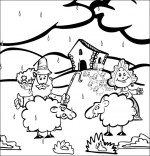 Coloriage Chanson Il pleut Bergère, le berger, la bergère et deux moutons