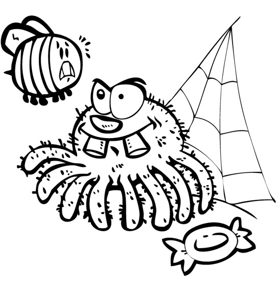 Coloriage pour enfants. Coloriage L'araignée, l'araignée et le frelon, thème Insecte