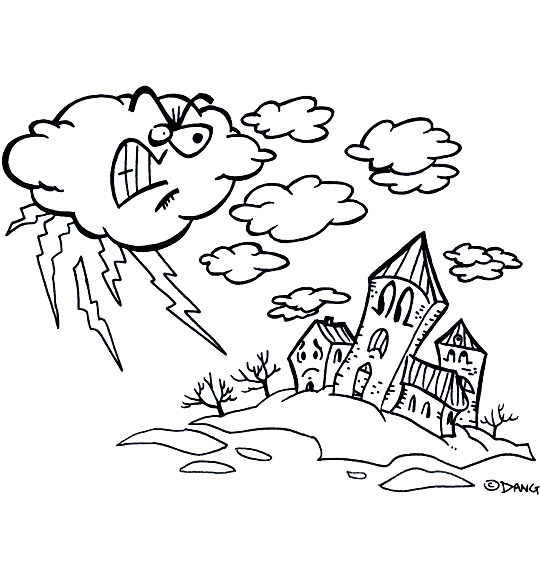 Coloriage pour enfants. Coloriage  L'Orage, l'orage en colère gronde, thème Nuages