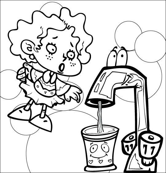 Coloriage pour enfants. Coloriage La Brosse à Dents, l'eau coule dans le gobelet, thème Eau