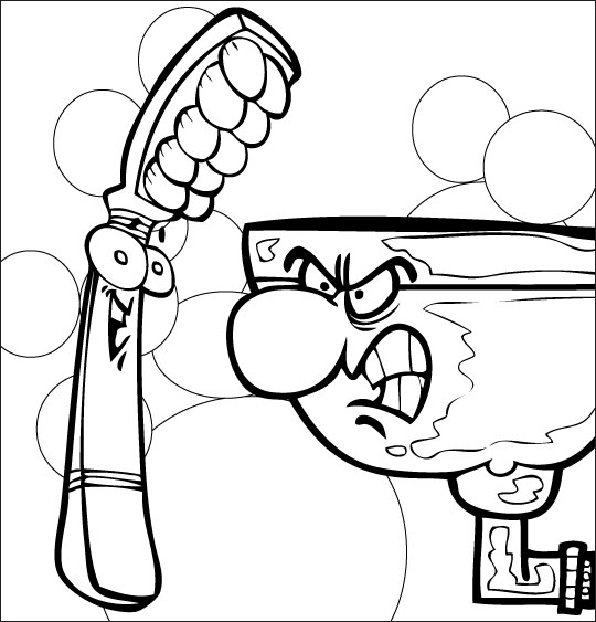 Coloriage pour enfants. Coloriage La Brosse à Dents, le lavabo énervé, thème Robinet