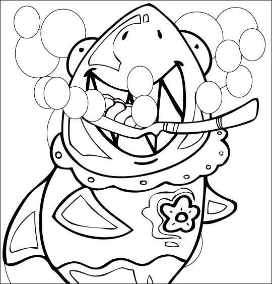 Coloriage pour enfants. Coloriage La Brosse à Dents, le requin se brosse les dents, thème Requin