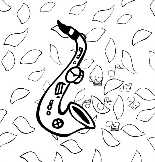 Coloriage Chanson La Fleur de toutes les Couleurs, le saxophone parmi les pétales