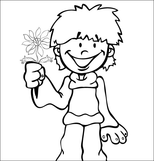 Coloriage pour enfants. Coloriage La Fleur de toutes les Couleurs, pour toi maman, thème Garçon