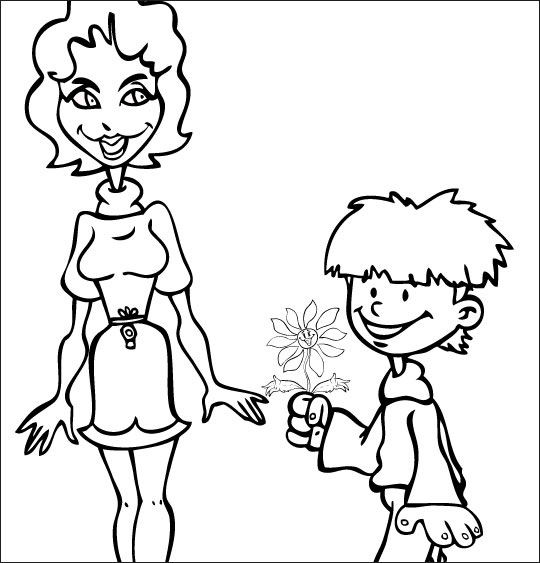 Coloriage pour enfants. Coloriage La Fleur de toutes les Couleurs, voilà pour toi maman, thème Garçon