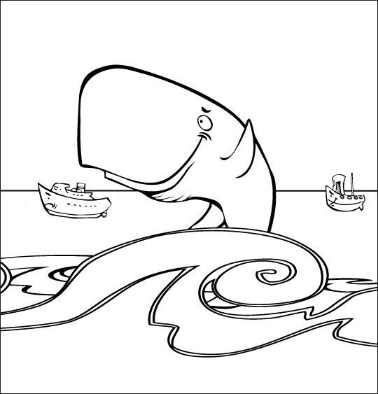 Coloriage pour enfants. Coloriage chanson La Java du Cachalot, Jo en pleine mer, thème Cachalot