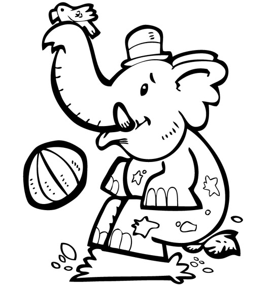 Coloriage pour enfants. Coloriage La Marche des Éléphants, bébé éléphant joue dans la boue, thème Ballon