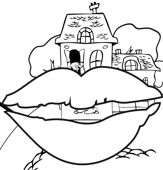 Coloriage pour enfants. Coloriage La mère Michel, la mère Michel veut un baiser, thème Maisons