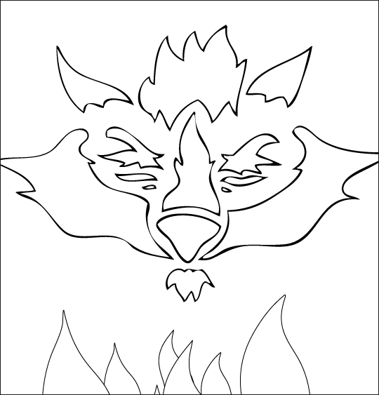 Coloriage pour enfants. Coloriage La Valse des Loups, le masque de loup enflammé, thème Feu