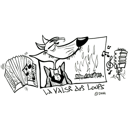 Coloriage pour enfants. Coloriage La Valse des Loups, un loup chanteur en costume, thème Loups