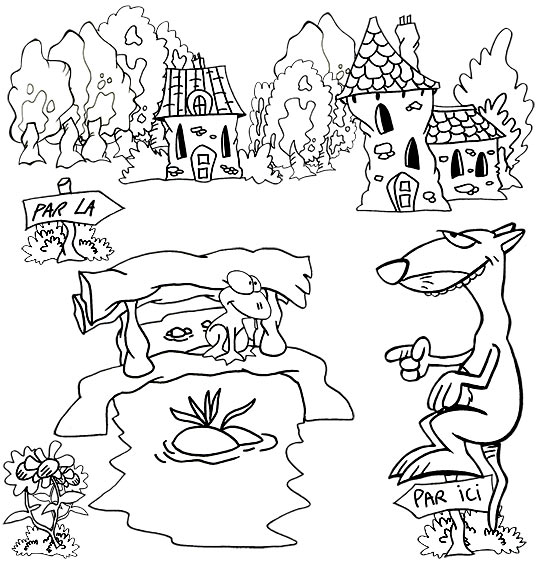 Coloriage pour enfants. Coloriage Le furet près de la mare, thème Grenouille