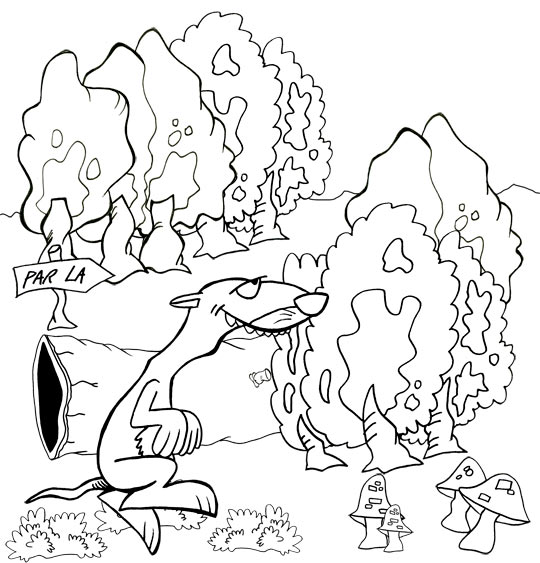 Coloriage pour enfants. Coloriage le furet qui court dans la forêt, thème Furet