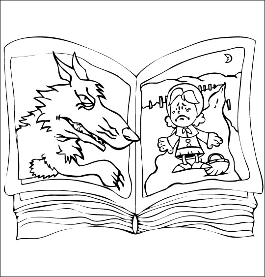 Coloriage Chanson Le Loup Sympa, le livre du chaperon rouge