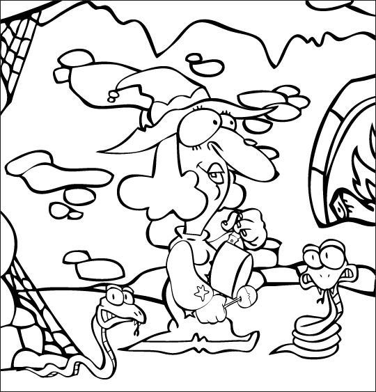 Coloriage pour enfants. Coloriage Le Rock de la sorcière, la sorcière joue du tambour, thème Halloween