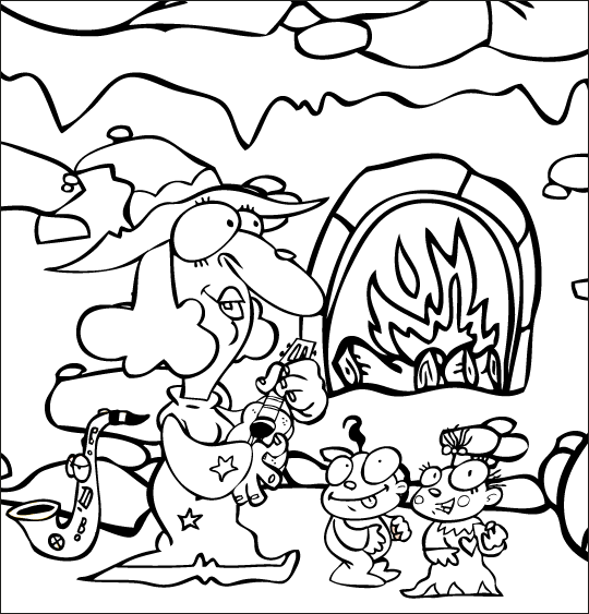 Coloriage pour enfants. Coloriage Le Rock de la sorcière, les bébés musiciens, thème Feu