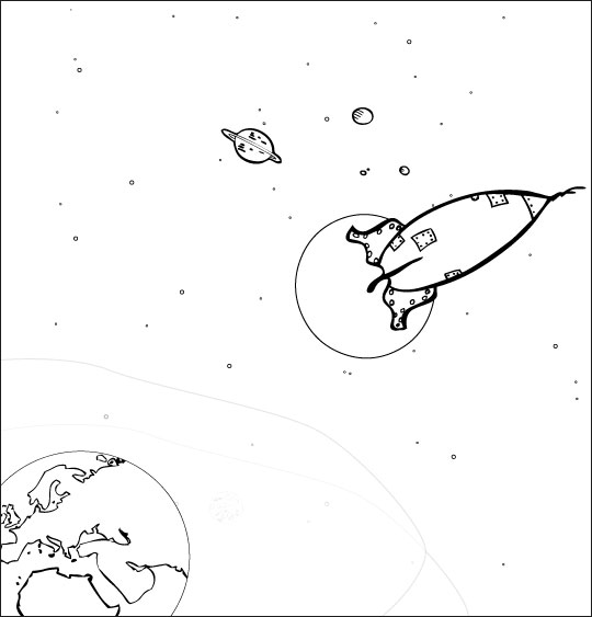 Coloriage pour enfants. Coloriage chanson Madame Fusée, la fusée est dans l'espace, thème Etoiles