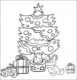 Coloriage Chanson Mon beau sapin, le sapin de Noël illuminé avec les cadeaux