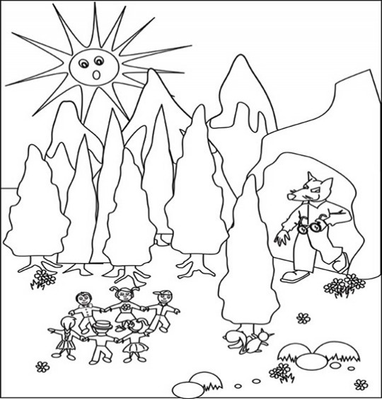 Coloriage pour enfants. Coloriage Promenons-nous dans les bois par Emareva, thème Soleil