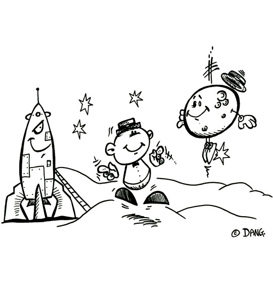 Coloriage pour enfants. Coloriage Swing la Lune, la fusée sur la lune, thème Hommes