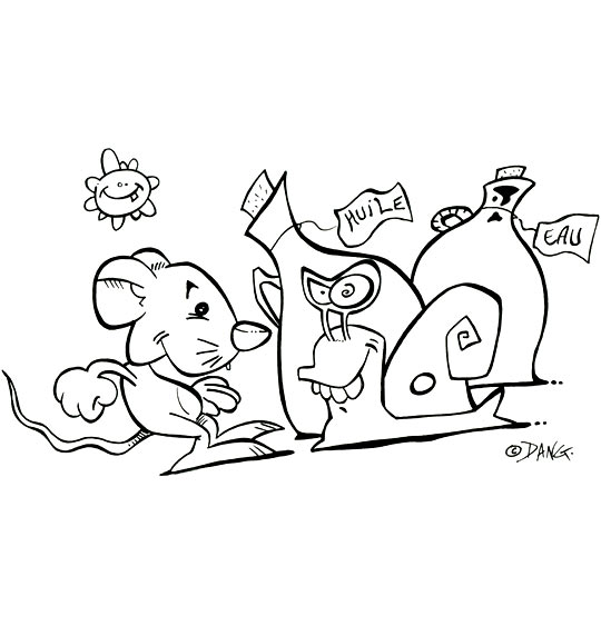 Coloriage pour enfants. Coloriage Une souris verte, la souris verte et l'escargot, thème Escargot