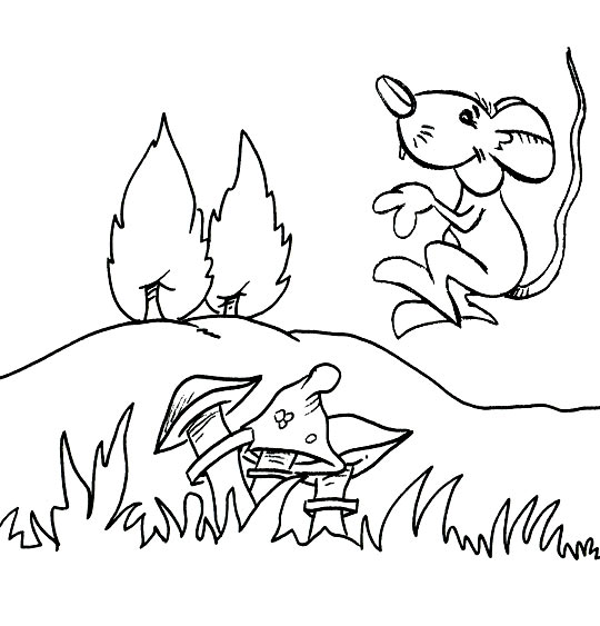 Coloriage Chanson Une souris verte, la souris verte qui court dans l'herbe